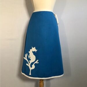 1970s Blue & White Wrap Skirt with Seahorse Appliqué